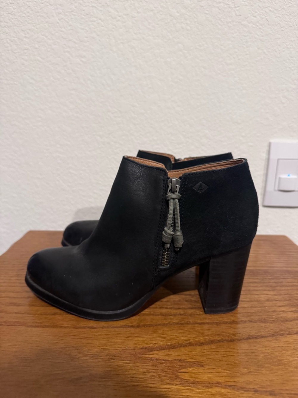 Sperry Black Women's Ankle Bootie with Block Heel 7.5